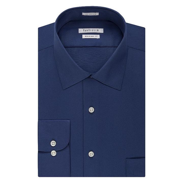 Men's Van Heusen Regular-fit Lux Sateen Dress Shirt, Size: 14.5-32/33, Blue Other