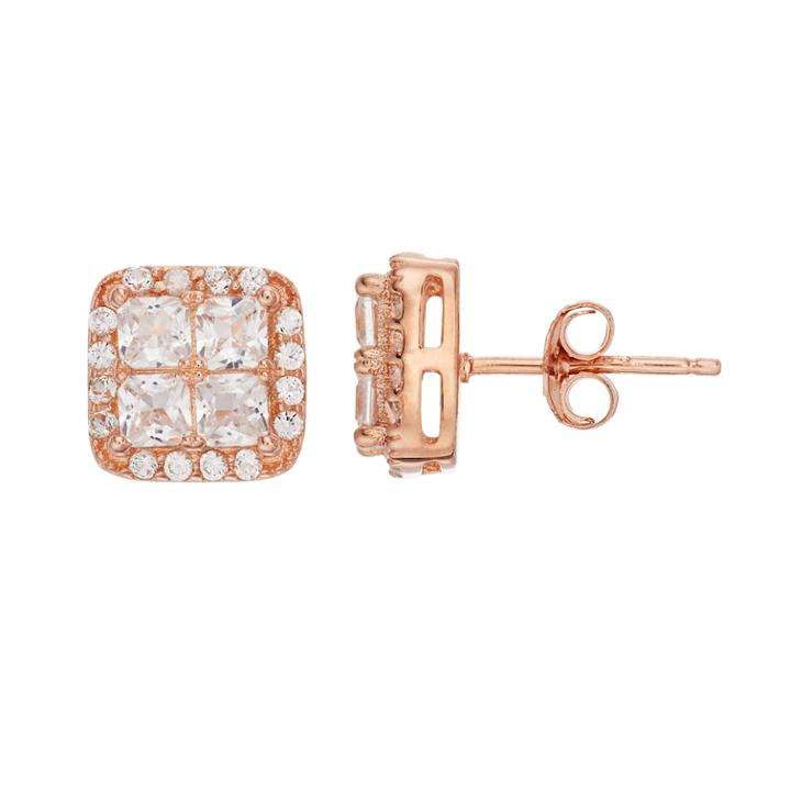 Pure Radiance Lab-created White Sapphire & Diamond Accent Square Cluster Stud Earrings, Women's