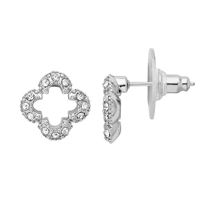 Marie Claire Jewelry Crystal Silver Tone Clover Stud Earrings, Women's, White