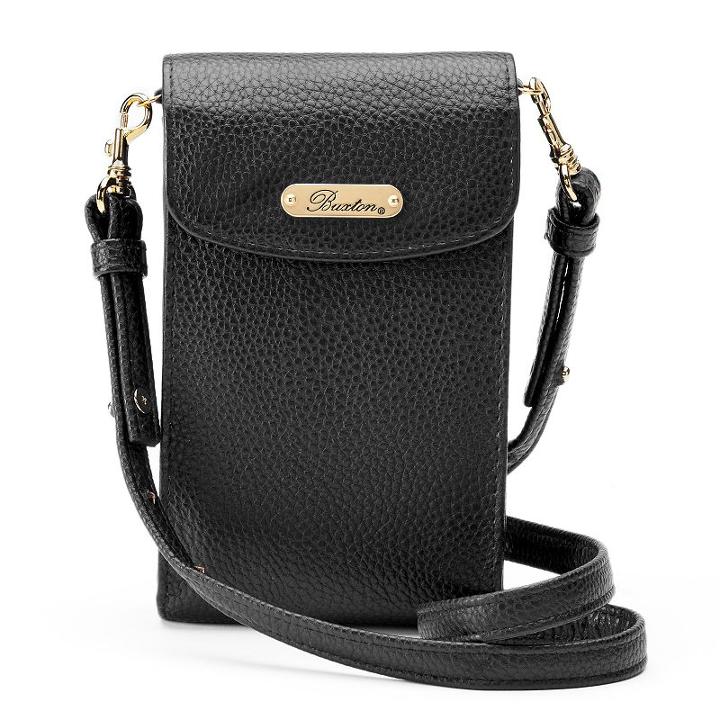 Buxton Pebbled Crossbody Cell Phone Bag, Women's, Black