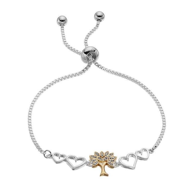 Silver Expressions By Larocks Two Tone Crystal Tree & Heart Bolo Bracelet, Women's, Grey