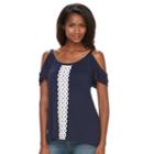 Kate And Sam, Women's Embroidered Cold-shoulder Tee, Size: Xl, Blue (navy)