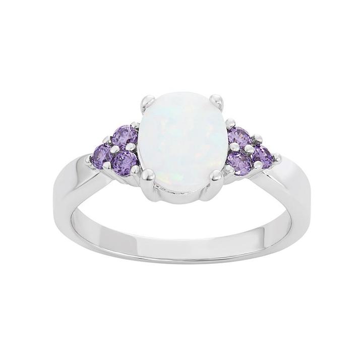 Sterling Silver Lab-created Opal & Cubic Zirconia Ring, Women's, Size: 8, Purple