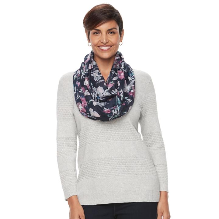 Women's Croft & Barrow&reg; Textured Sweater & Scarf, Size: Large, Light Grey
