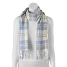 Softer Than Cashmere Plaid Fringed Oblong Scarf, Women's, Light Blue