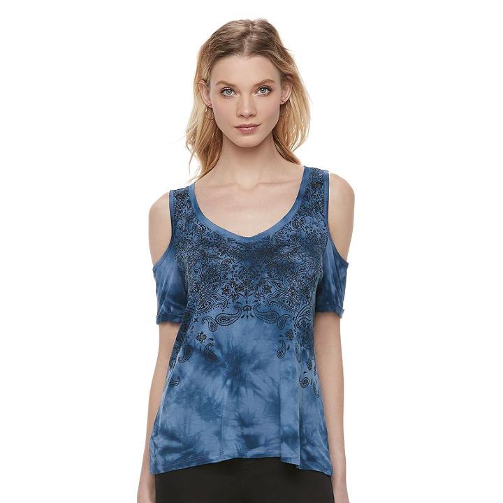 Women's Rock & Republic&reg; Tie-dye Cold Shoulder Tee, Size: Xl, Blue (navy)