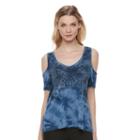 Women's Rock & Republic&reg; Tie-dye Cold Shoulder Tee, Size: Xl, Blue (navy)
