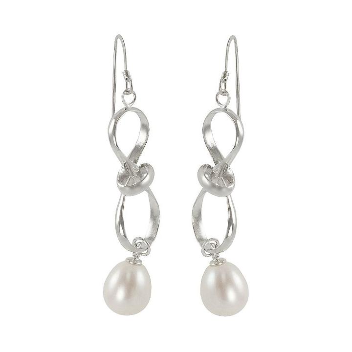 Sterling Silver Freshwater Cultured Pearl Twist Drop Earrings, Women's, White