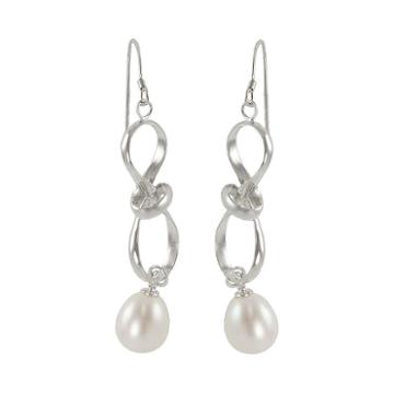 Sterling Silver Freshwater Cultured Pearl Twist Drop Earrings, Women's, White