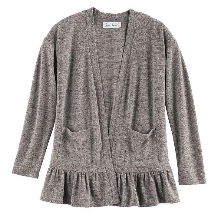 Girls 7-16 & Plus Size Cloud Chaser Open Front Ruffle Cardigan, Size: L Plus, Med Grey
