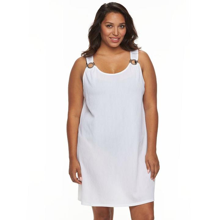 Plus Size Apt. 9&reg; O-ring Crinkle Cover-up, Women's, Size: 1xl, White