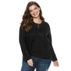 Juniors' Plus Size It's Our Time Lace-up Sweater, Teens, Size: 3xl, Black