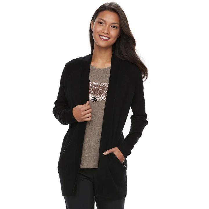 Women's Apt. 9&reg; Zip Pocket Open-front Cardigan, Size: Xl, Black