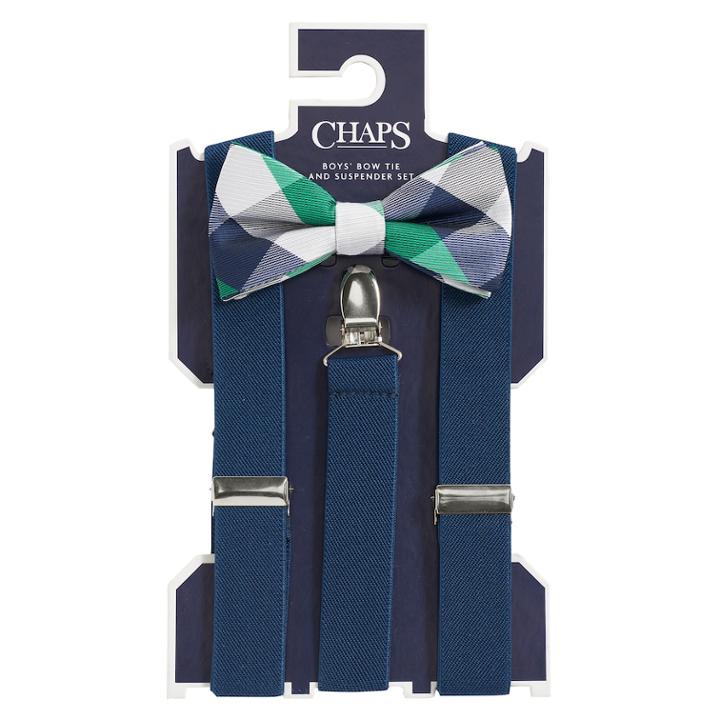 Boys 4-20 Chaps Plaid Bow-tie & Suspenders Set, Green