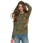 Juniors' Roses & Camouflage Top, Teens, Size: Small, Green