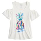 Girls 7-16 & Plus Size So&reg; Cold Shoulder Pom-pom Trim Graphic Tee, Size: 18 1/2, White