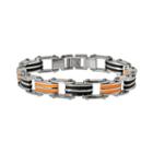 Stainless Steel, And Black And Orange Rubber Bracelet - Men, Size: 8.5, Multicolor