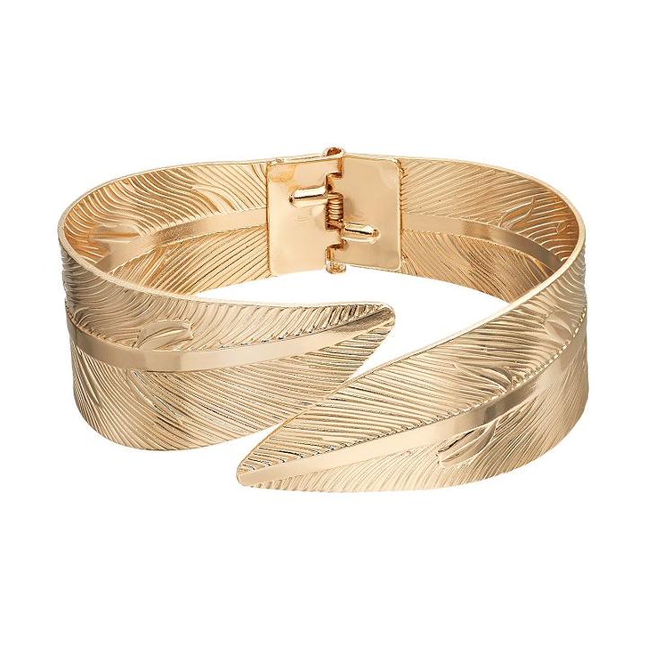 Textured Leaf Hinged Bracelet, Women's, Gold