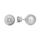 Simulated Pearl & Cubic Zirconia Sterling Silver Front-back Stud Earrings, Women's, White