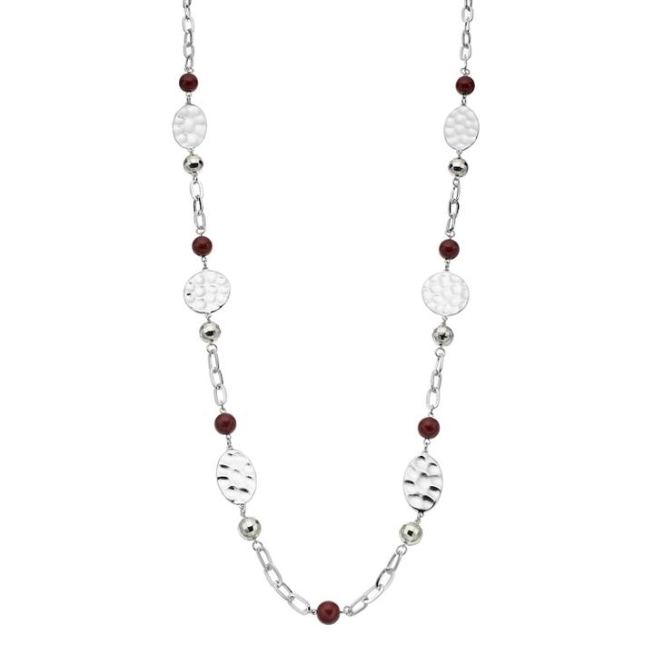 Bead & Hammered Disc Long Necklace, Women's, Red