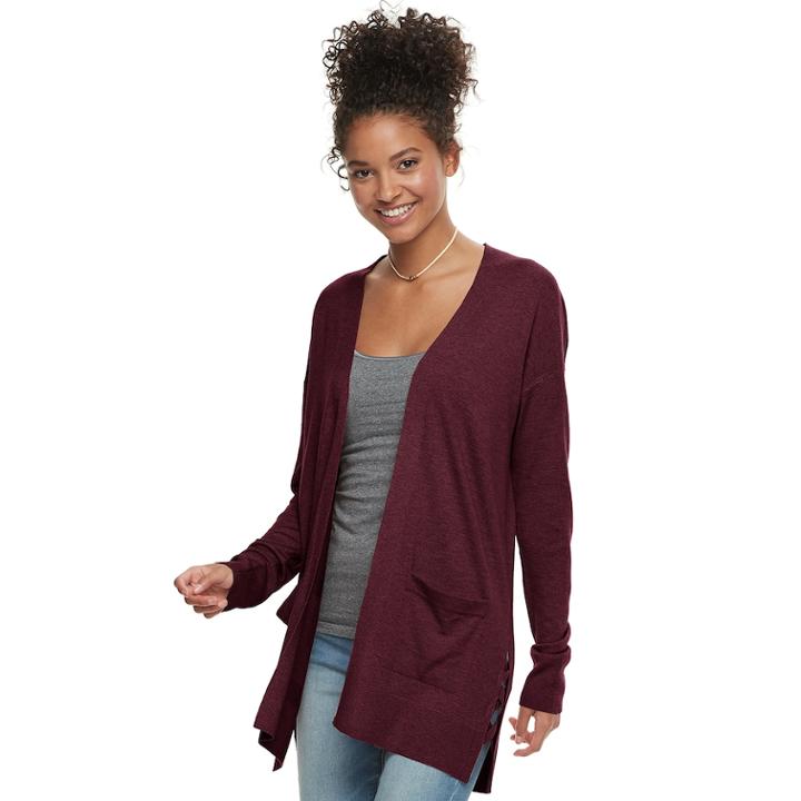 Juniors' So&reg; Lattice Boyfriend Cardigan, Teens, Size: Small, Drk Purple