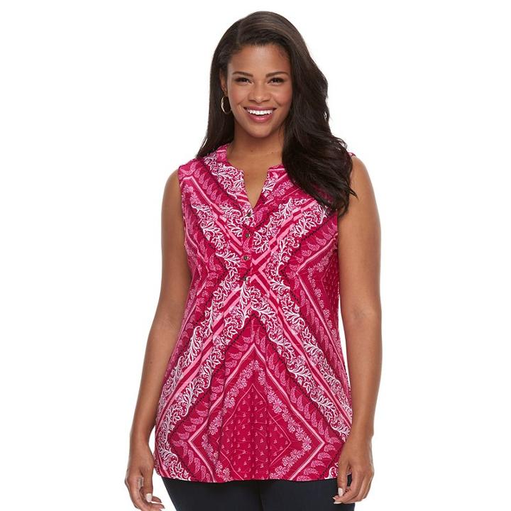 Plus Size Croft & Barrow&reg; Pintuck Henley Tank, Women's, Size: 1xl, Med Purple