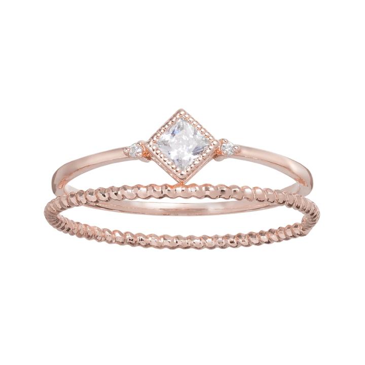 Lc Lauren Conrad Runway Collection Cubic Zirconia Square & Twisted Ring Set, Women's, Size: 7.50, Med Pink