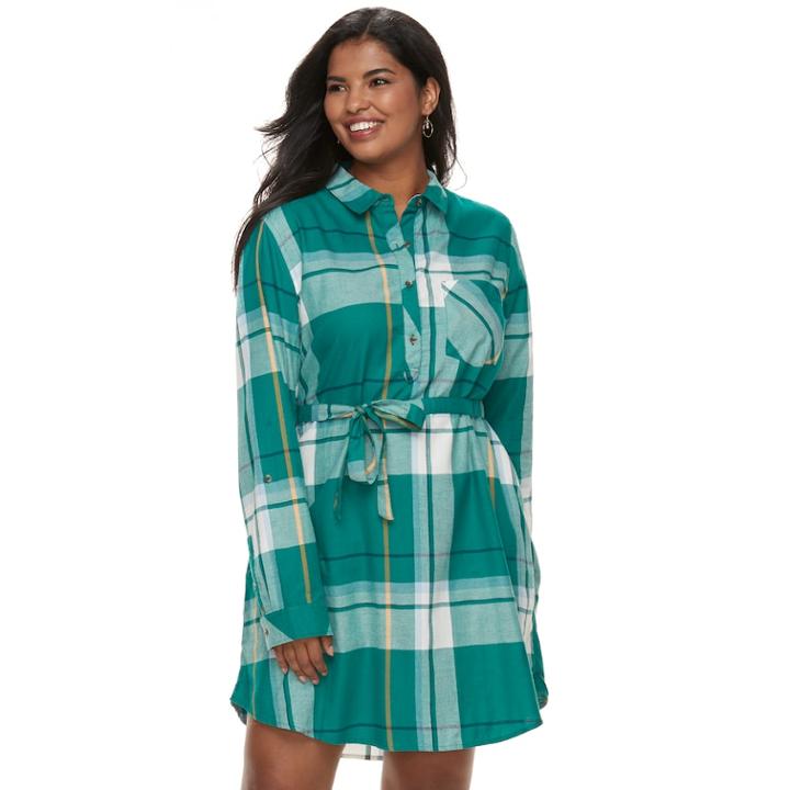 Juniors' Plus Size So&reg; Plaid Shirt Dress, Teens, Size: 2xl, Green