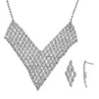 Crystal Allure V Bib Necklace And Kite Drop Earring Set, Women's, Size: 16.5, White