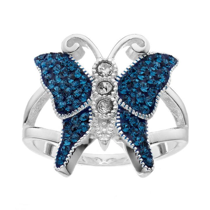 Silver Luxuries Crystal Butterfly Ring, Women's, Size: 9, Grey
