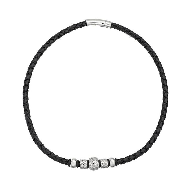 Stainless Steel And Leather Bead Necklace - Men, Size: 20, Black