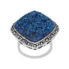 Sterling Silver Blue Drusy And Marcasite Ring, Women's, Size: 7, Multicolor