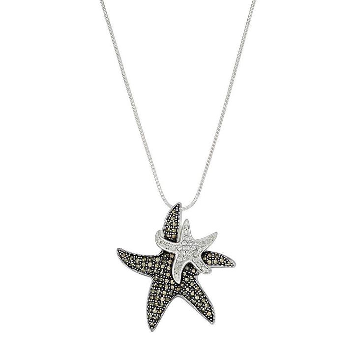 Silver Plated Crystal & Marcasite Starfish Pendant Necklace, Women's, Black
