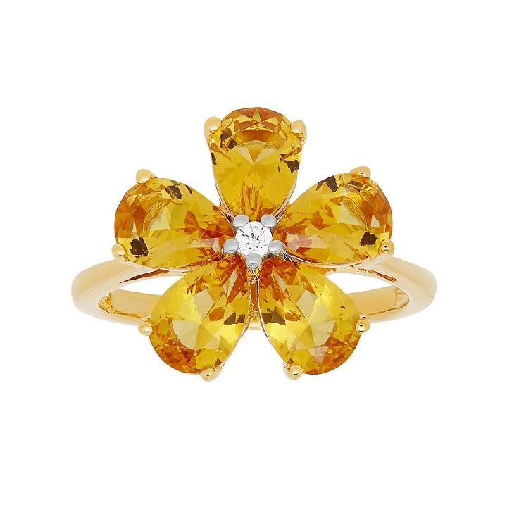 David Tutera 14k Gold Over Silver Simulated Citrine & Cubic Zirconia Flower Ring, Women's, Size: 7, Yellow