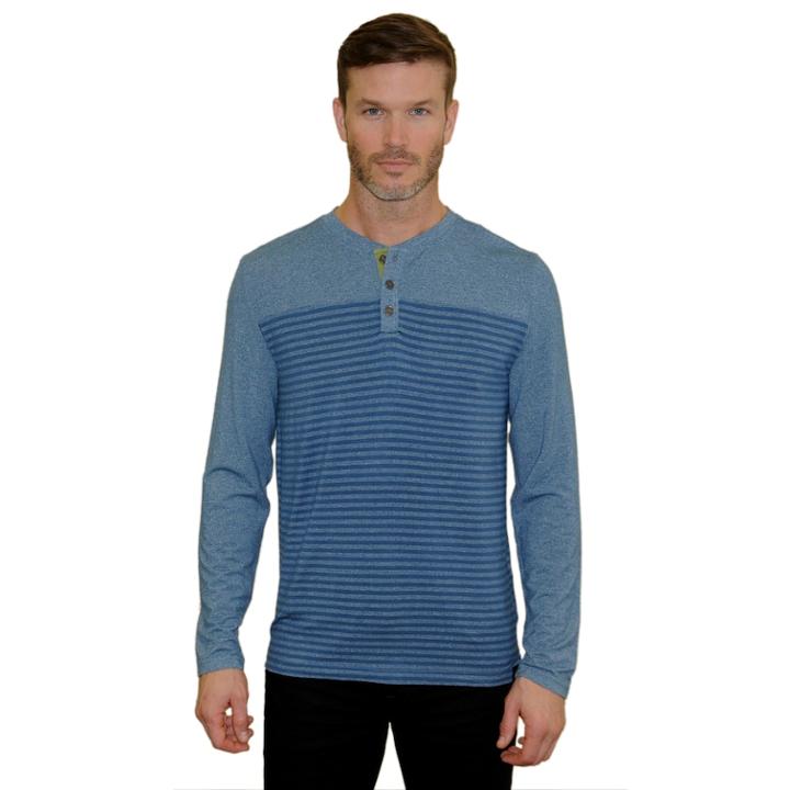 Men's Mountain And Isles Striped Colorblock Heathered Melange Stretch Henley, Size: Medium, Med Blue