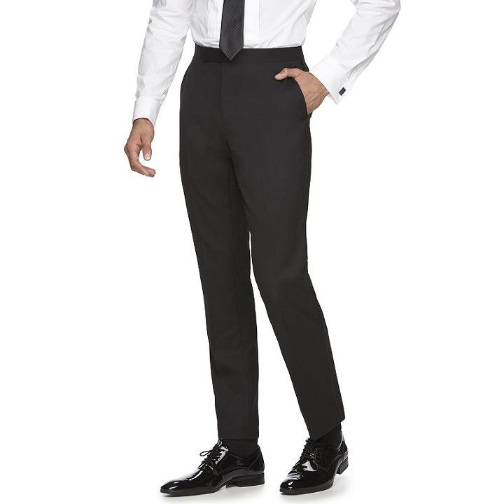 Men's Marc Anthony Slim-fit Flat-front Wool Tuxedo Pants, Size: 34x32, Black