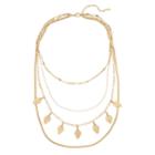 Long Layered Leaf Necklace, Women's, Gold