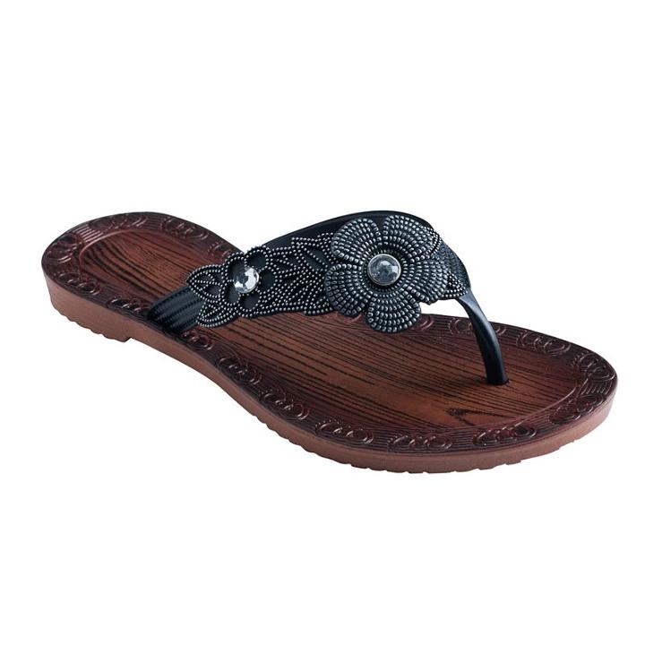 Girls 4-16 Faux Wood Etched Flip Flops, Girl's, Size: 12/13, Black