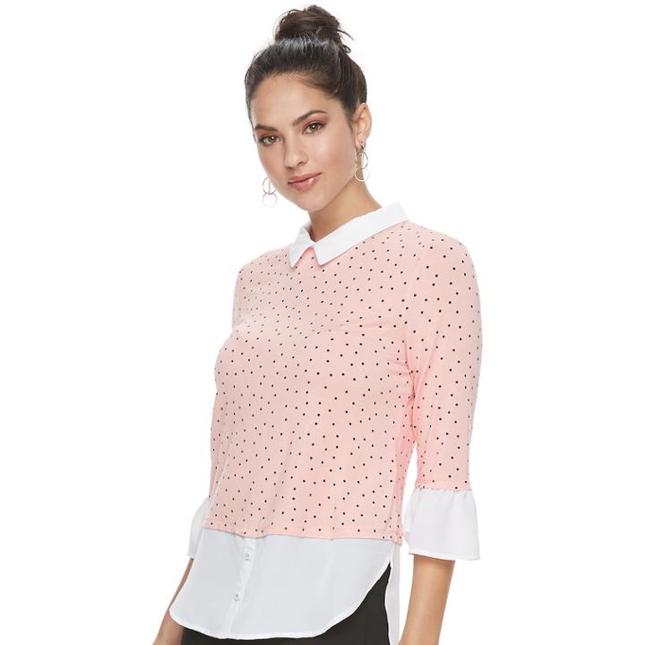 Women's Elle&trade; Printed Mock-layer Top, Size: Xxl, Light Pink