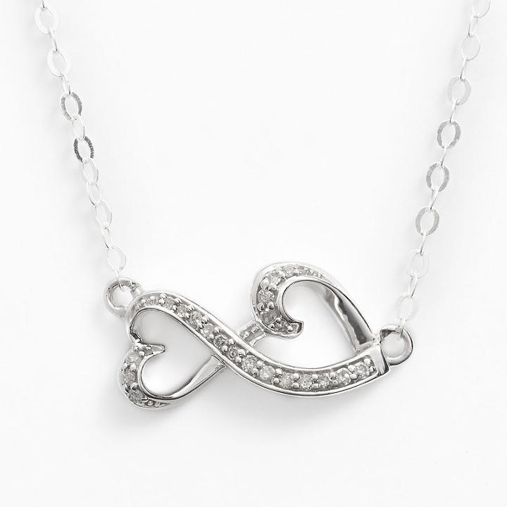 Love Is Forever Sterling Silver 1/10-ct. T.w. Diamond Double Heart Necklace, Women's, White
