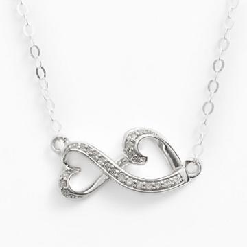 Love Is Forever Sterling Silver 1/10-ct. T.w. Diamond Double Heart Necklace, Women's, White