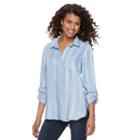 Juniors' So&reg; Plaid Pleated Shirt, Girl's, Size: Small, Light Blue