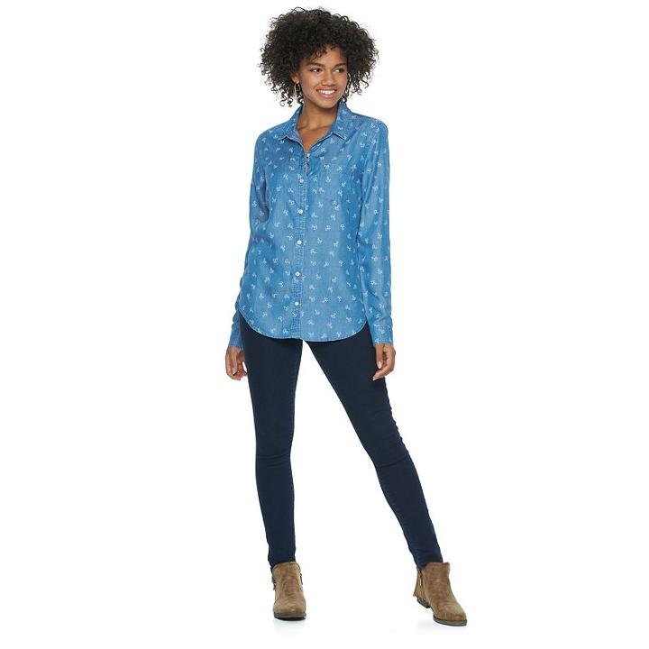 Juniors' So&reg; Button Down Chambray Shirt, Girl's, Size: Medium, White