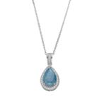 Sterling Silver Ice Cubic Zirconia Teardrop Halo Pendant Necklace, Women's, Size: 18, Blue