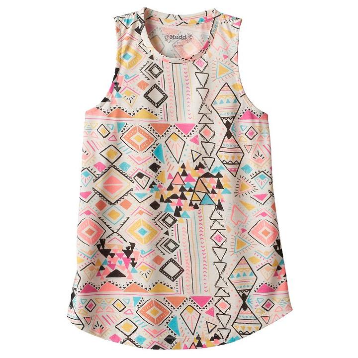 Girls 7-16 & Plus Size Mudd&reg; Patterned Graphic Tank Top, Girl's, Size: 12 1/2, White Oth