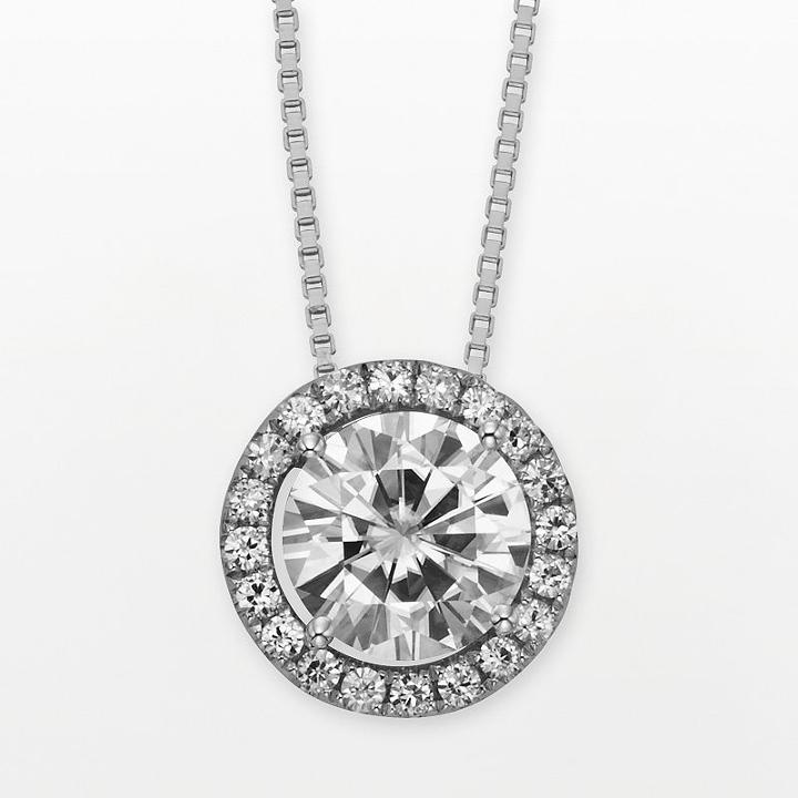 Forever Brilliant 14k White Gold Round-cut 1 2/3-ct. T.w. Lab-created Moissanite Halo Pendant, Women's, Size: 18