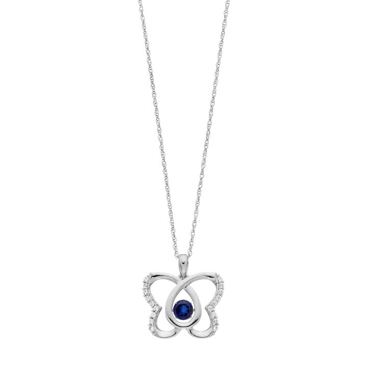 Sterling Silver Lab-created Blue & White Sapphire Butterfly Pendant, Women's, Size: 18