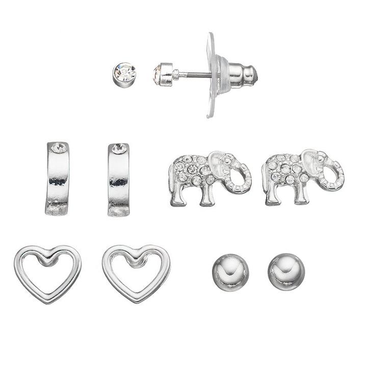 Apt. 9&reg; Elephant & Heart Nickel Free Stud Earring Set, Women's, Silver