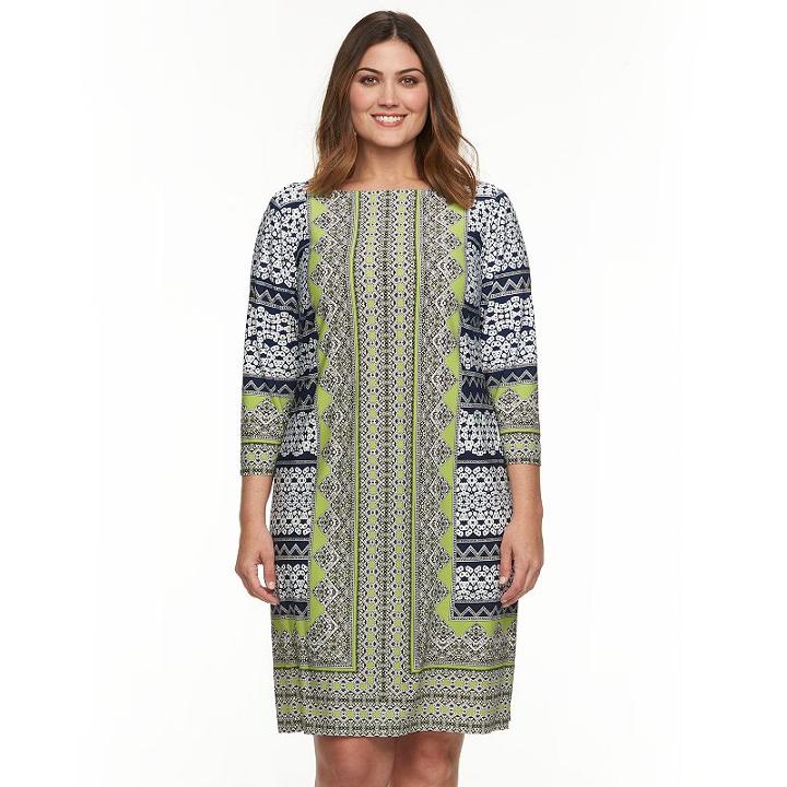 Plus Size Suite 7 Geometric Shift Dress, Women's, Size: 16 W, Green Oth