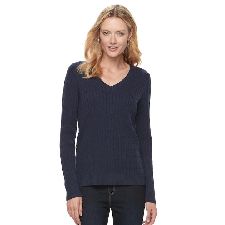 Women's Croft & Barrow&reg; Cable-knit Sweater, Size: Large, Dark Blue